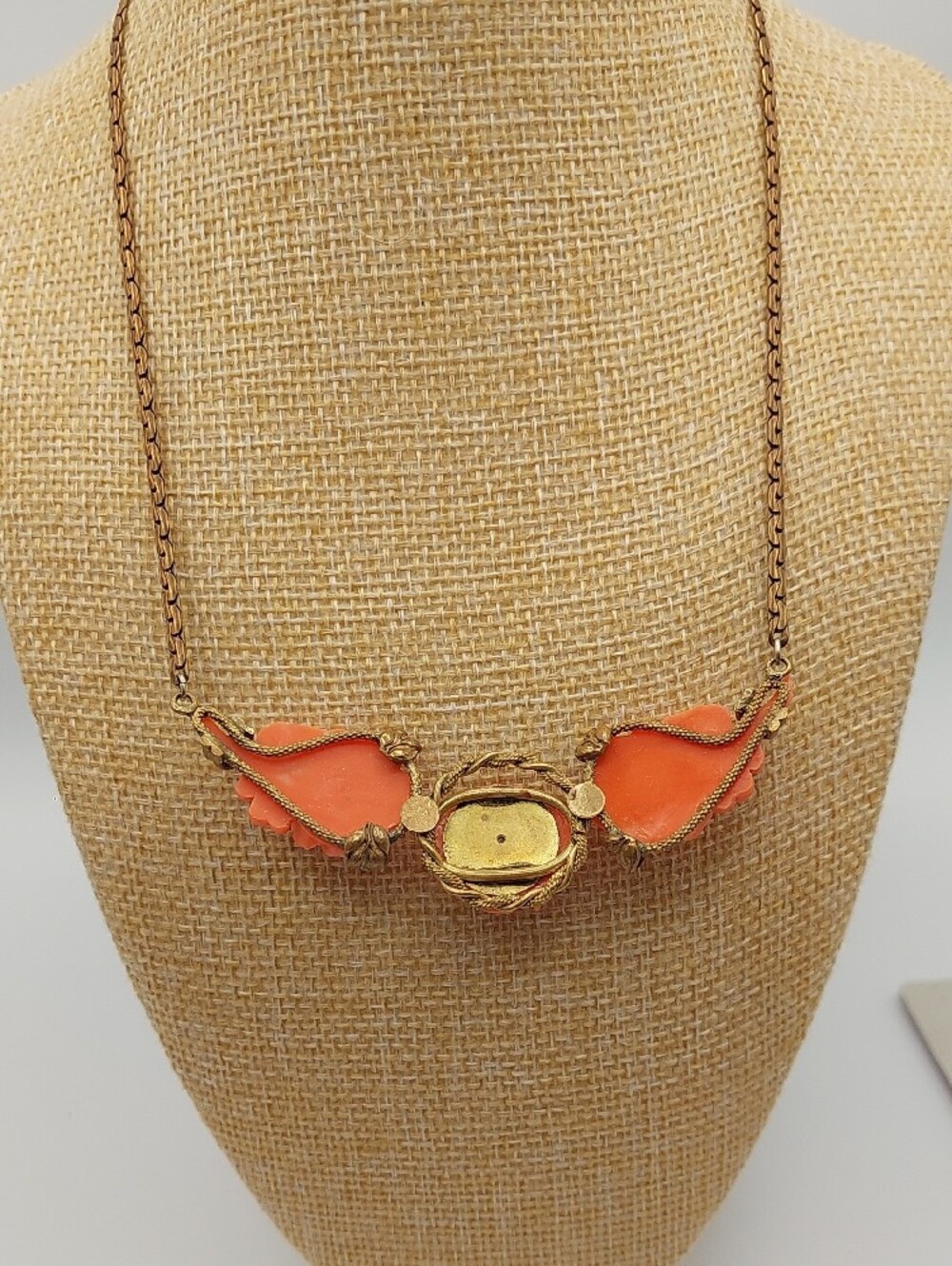 Orange/celluloid LOT vintage faux coral rose necklace, 2 Pr. Vtg Earrings Brooch - Picture 9 of 16